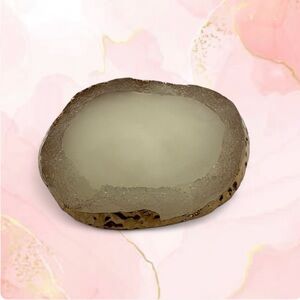 White Agate Geode Style Ring Dish with Gold Edge